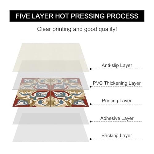 HOMETITUTE Red Base Scroll Floral Peel and Stick Tile Art Deco,12"x12" - color: Multicolor#12