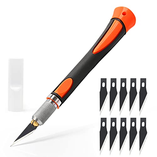 EHDIS Precision Hobby Knife Set Utility Craft Knife Kit with 10PCS Blades for Art, Working-Stencil, Scoring, Scrapbooking, Architecture Modeling, Crafting-Orange - color: Orange