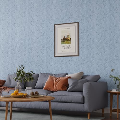 VaryPaper 32"x354" Light Blue Herringbone Peel and Stick Wallpaper Grasscloth Wallpaper for Bedroom Bathroom Waterproof Removable Self Adhesive Vinyl Faux Grass Cloth Contact Paper for Cabinets Desk - size: 32" x 354"