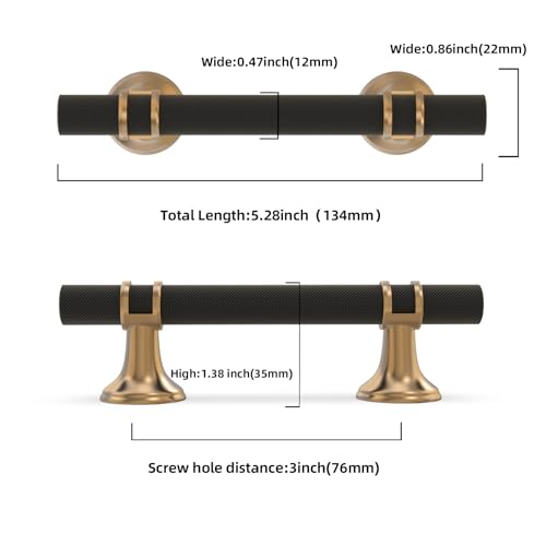10 Pack 3 Inch Cabinet Pulls knurled Matte Black and Champagne Bronze Kitchen Cabinet Handles Aluminum and Zinc Alloy Drawer Pulls Solid Cabinet Hardware - color: Black and Champagne Knurled, size: 3'' Hole Center(76mm)
