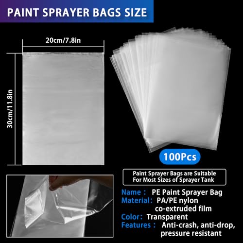 Paint Sprayer Liners Bags 100Pcs Transparent Spray Gun Cup Canister Liners 7.8'' X 11.8'' Paints Strainer Liner for Wagner Paint Sprayer Parts