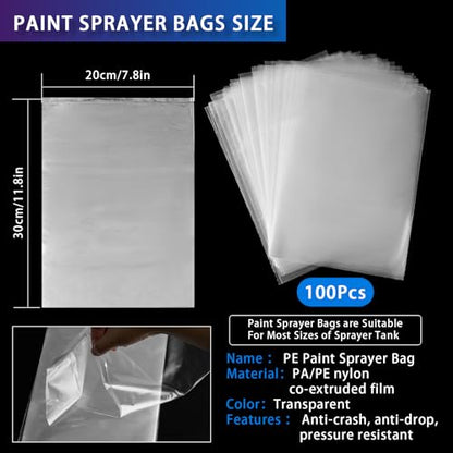 Paint Sprayer Liners Bags 100Pcs Transparent Spray Gun Cup Canister Liners 7.8'' X 11.8'' Paints Strainer Liner for Wagner Paint Sprayer Parts