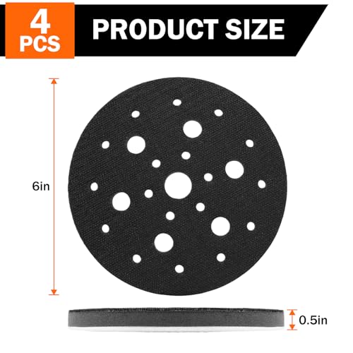 4 Pack Interface Pads, 6 inch 25 Holes Hook & Loop Soft Sponge Cushion Buffer Backing Pad, polishing pad for Automotive Woodworking Polishing