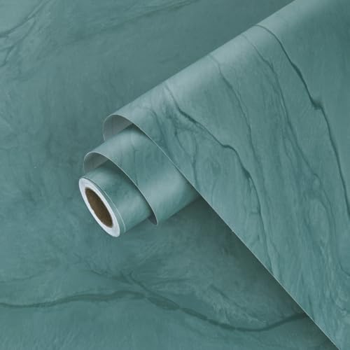 Wallercity Matte Teal Marble Peel and Stick Countertop Contact Paper - color: Matte Blue/Green, size: 24" x 315"