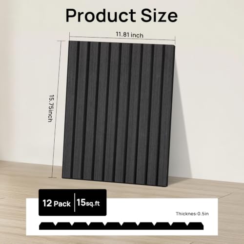 Black Acoustic Panels, 12 Pack Self-Adhesive Sound Absorbing Tiles - color: Black