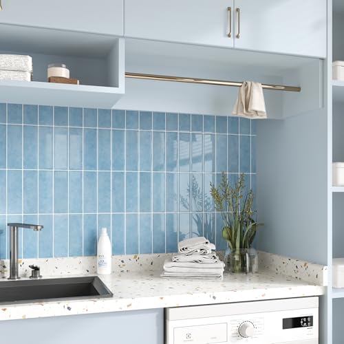 VEELIKE Coastal Blue Peel and Stick Backsplash for Kitchen Waterproof Peel and Stick Tile Backsplash 6 Sheets 12''x12'' Renter Friendly Self Adhesive Back Splash Tile Stickers for Kitchen Bathroom