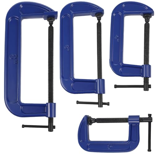 WILLBOND 4 Pcs C Clamps Set 3'' 4'' 6'' 8'' Small Steel, Navy Blue - color: Navy Blue