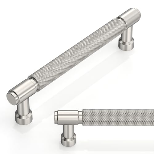 10 Pack Brushed Satin Nickel Knurled Cabinet Pulls 5 Inch(128mm) Kitchen Cabinet Handles Cabinet Hardware for Drawer Pulls - color: Brushed Satin Nickel, size: 5" Hole Center