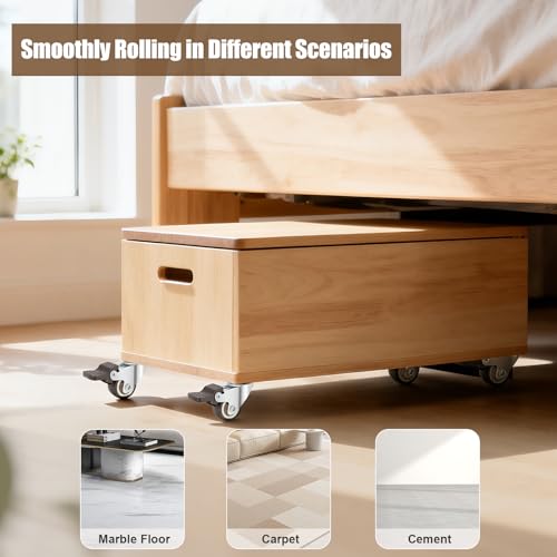 Nefish 4 Pack 1" Small Caster Wheels for Furniture Low Profile Soft Rubber Casters Swivel Plate Castors Rolling Smooth, Load Capacity 100 Lbs for Set of 4 (2 with Brake and 2 Without) - size: 1 IN
