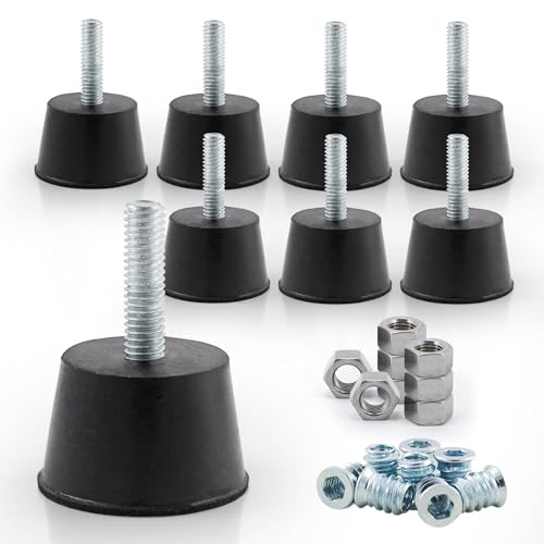 NEWBYTEK Adjustable 1/4" Rubber Threaded Furniture Levelers - 8 Pack - size: 1/4-20 Thread, 8 Pack