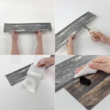 24 Pcs Peel and Stick Retro Wood Grain Pattern Vinyl Wall Stickers - style: JMBSDKCFT04
