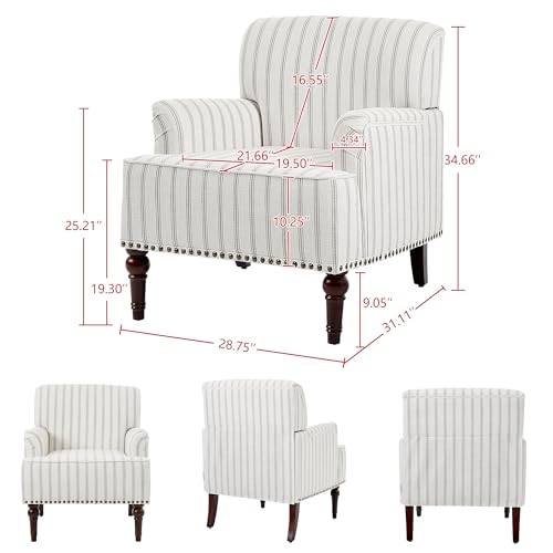 Mid-Century Modern Accent Chair, Pinstripe Grey, Set of 2 - color: Fabric Pinstripe Grey