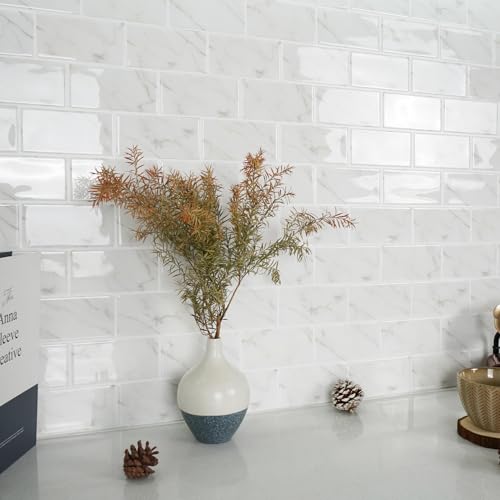 STICKGOO 10-Sheet Backsplash Peel and Stick Subway Tile(Thicker Design) - color: Carrara Marble