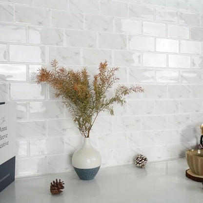 STICKGOO 10-Sheet Subway Tile Peel and Stick Backsplash, Self Adhesive Vinyl Wall Tiles, Stick on Backsplash for Kitchen and Bathroom(Thicker Design) - color: Carrara Marble