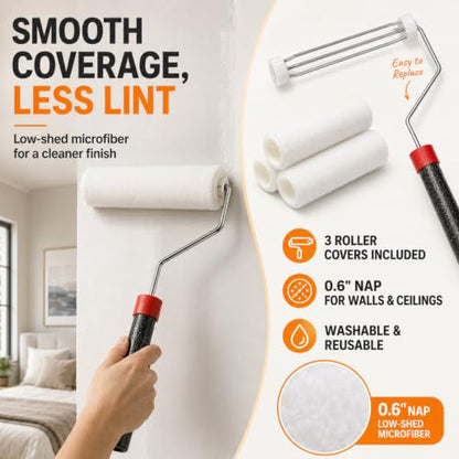 9 in Paint Roller Kit, 6 ft Adjustable Extension Pole, 3 Covers