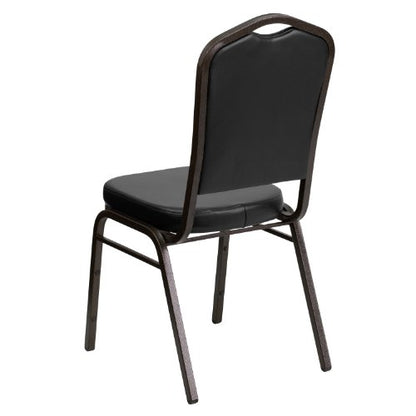EMMA + OLIVER Black Vinyl Crown Back Stacking Banquet Chair - color: Black Vinyl/Gold Vein Frame