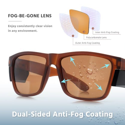 Safety Glasses ANSI Z87.1 - Anti-Fog Impact Resistant Protective Eyewear for Men & Women - Removable Side Shields - color: Tea Brown / Brown Lenses