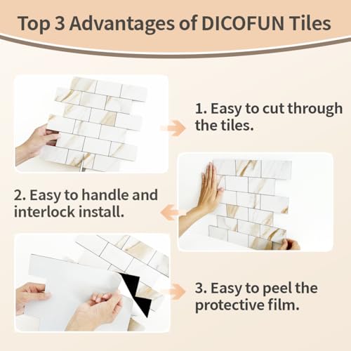 DICOFUN 1 Sheet Calacatta Gold Peel and Stick Backsplash Wall Tiles, 12"x12" Self Adhesive PVC Subway Tile for Kitchen Backsplash - color: Calacatta Gold, size: 1 Sheet, 12"x12"x0.12"