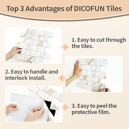 DICOFUN 1 Sheet Calacatta Gold Peel and Stick Backsplash Wall Tiles, 12"x12" Self Adhesive PVC Subway Tile for Kitchen Backsplash - color: Calacatta Gold, size: 1 Sheet, 12"x12"x0.12"