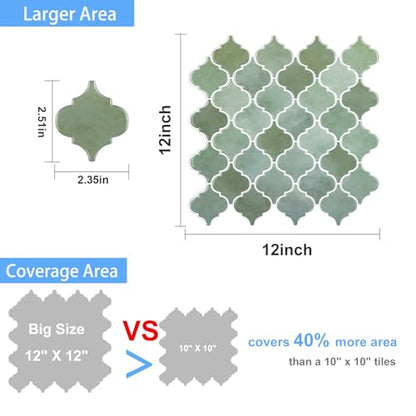Arabesque Peel and Stick Backsplash for Kitchen, Thicker Design 3D Self Adhesive Wall Tiles, 12"x12" Peel and Stick Wall Tiles, Mix Green 10-Sheet Stick on Tile for Kitchen and Bathroom. - color: Mix Green