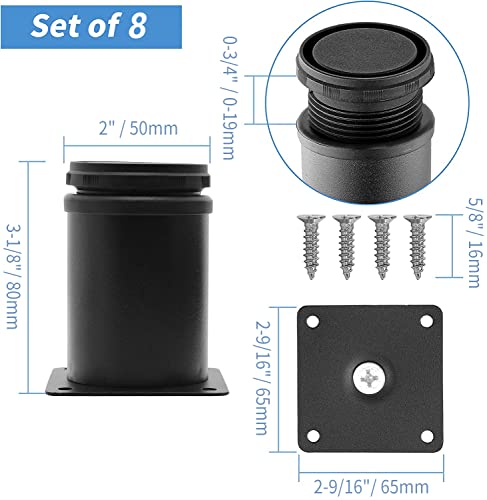 Stainless Steel Adjustable Furniture Legs 3 Inch - Black - 8pcs - color: Black, size: 3"