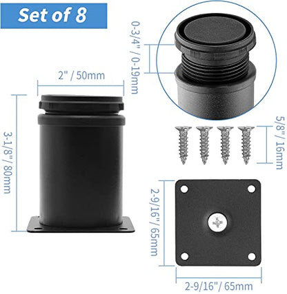 Stainless Steel Adjustable Furniture Legs 3 Inch - Black - 8pcs - color: Black, size: 3"