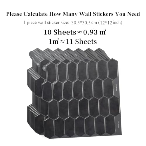 Alwayspon 10 Sheets 12" x12inch Black 3D Vinyl Backsplash Tiles, Self-Adhesive Peel and Stick Wall Tile Stickers Stick on Subway Tiles for Kitchen Bathroom Wall - color: Black