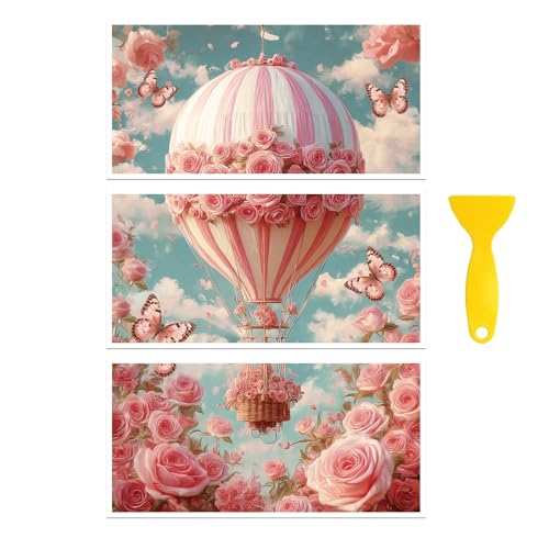 Peacoblue Rose Balloon Rub On Transfers for Furniture Craft 6"x12" - style: Rose and Hot Air Balloon
