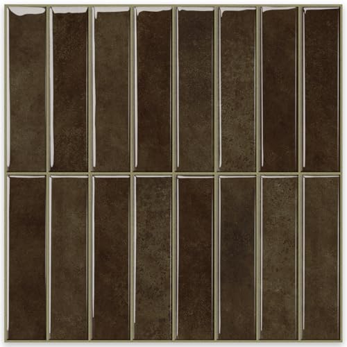 MORCART 10PCS 11.8"x11.8" Peel and Stick Backsplash, Dark Brown - color: Dark Brown