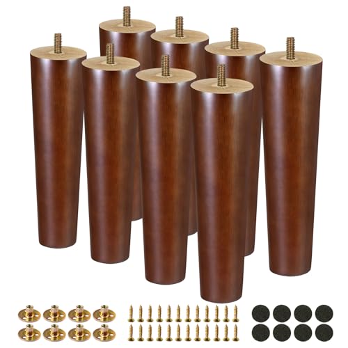 FoDau770 Rubber Wood Legs 8", Straight Taper, 5/16"-18 Thread, Brown, 8pcs - color: Brown, size: 8 Inch - Straight (90°)