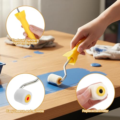 1 Inch Mini Paint Roller + 2 Rollers, Extra Small Roller Paint Brush Wool Tiny Paints Brushes Tool for Touch up Trim Edge or Corner, Mini Rollers for Painting Brush Window Frames Photo Frames