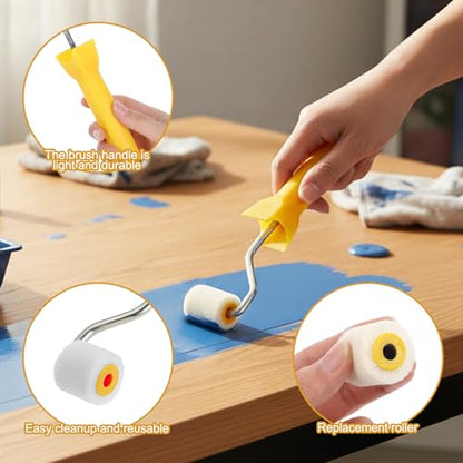 1 Inch Mini Paint Roller + 2 Rollers, Extra Small Roller Paint Brush Wool Tiny Paints Brushes Tool for Touch up Trim Edge or Corner, Mini Rollers for Painting Brush Window Frames Photo Frames