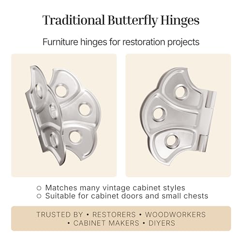 Polished Nickel Butterfly Hinges - 2" x 1-7/16" - Pack of 2 - Surface Mount Hinges for Cabinet Doors and Boxes - UA-262-HPN (1) - color: Nickel