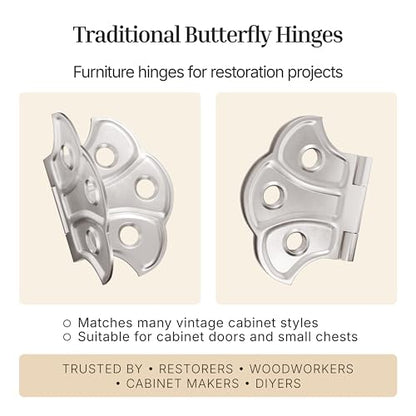 Polished Nickel Butterfly Hinges - 2" x 1-7/16" - Pack of 2 - Surface Mount Hinges for Cabinet Doors and Boxes - UA-262-HPN (1) - color: Nickel