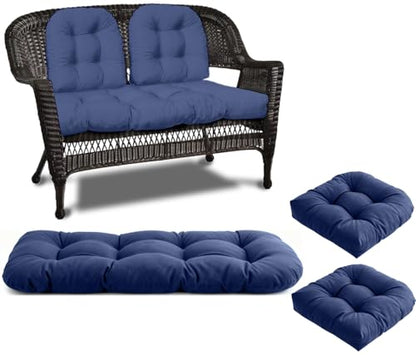 Wicker Chair Cushions 3 Piece Set, Waterproof Outdoor Cushion for Patio Furniture, Loveseat and U-Shaped Wicker Furniture Cushions, Blue - color: Blue