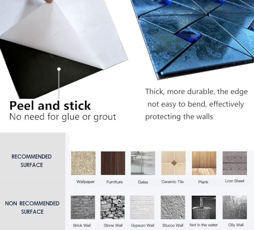 10 Sheets Peel and Stick Backsplash Tile, Self-Adhesive Mosaic Tile, Stick on Kitchen, Bathroom Vanities, Fireplace Décor, Laundry Table (10, Lasing Bronze) (10, Blue) - color: Blue