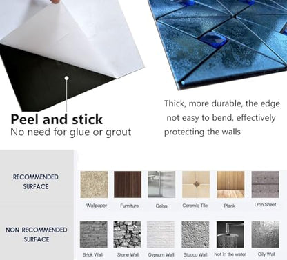 10 Sheets Peel and Stick Backsplash Tile, Self-Adhesive Mosaic Tile, Stick on Kitchen, Bathroom Vanities, Fireplace Décor, Laundry Table (10, Lasing Bronze) (10, Blue) - color: Blue