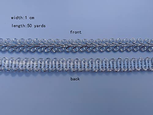 3/8 Inch Gimp Braid Trim 50 Yards for Upholstery Costume DIY Crafts (1314 Silver) - color: Silver