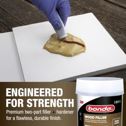 Bondo Wood Filler 12 oz with Hardener 0.5 oz, Repairs Chips and Cracks in Wood, Sandable, Paintable, and Stainable (WF-PT-ES) - size: 1 Filler 12 oz, 1 Hardener 0.5 oz