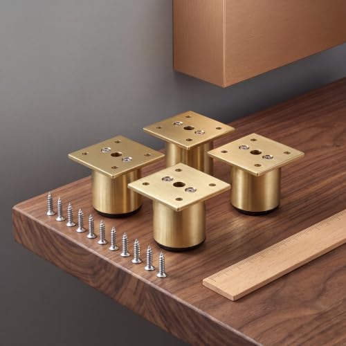 4 Pcs 2 Inch Round Adjustable Aluminum Alloy Furniture Legs, Heavy Duty Support for Cabinet Table Sofa Chair Bed Desk, Replacement Feet for Shelves & DIY Projects, Gold - color: Gold