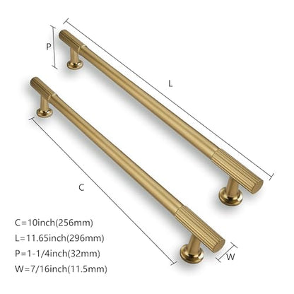 2 Pack 10 Inch(256mm) Hole Center Brushed Brass Cabinet pulls Kitchen Handles Solid Heavy Duty Brushed GoldCabinet Pull Kitchen Hardware - color: Brushed Brass, size: 10 Inch(256mm)hole center