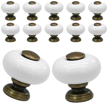 12pcs White Ceramic Cabinet Knobs, Small Round Drawer Knobs - size: 12pcs-Small-Antique Bronze