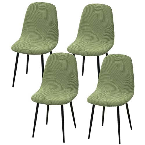 HAOYONG Modern Dining Chair Covers Printed Shell Chair Cover Lounge Armless Chair Cover Stretchable Slipcovers for Kitchen, Office, Dining Room and Living Room(Set of 4) - color: Olive Green, size: 4 PCS