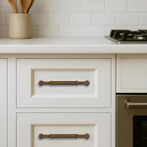 khtumeware 10 Pack Heavy Duty 5" Antique Brass Cabinet Pulls - color: Antique Brass, size: 5"(128mm) Hole Center