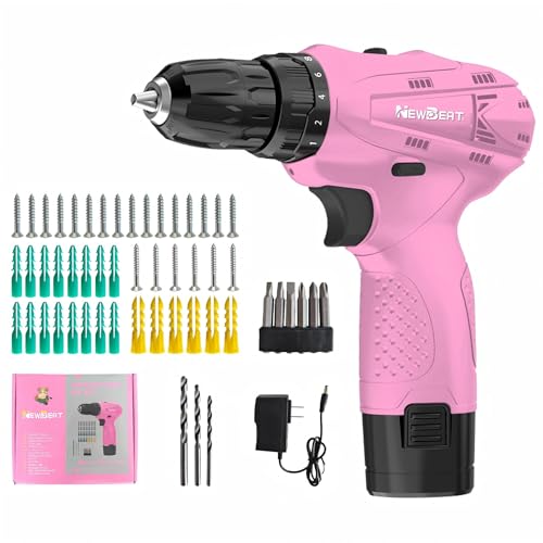 12V Pink Cordless Drill Set with Battery and Charger for Women DIY