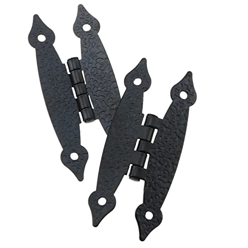 DGZZI 4PCS Black Antique Iron H-Shaped Cabinet Hinges for Cupboard, Kitchen, Wardrobe, Wooden Jewelry Box, Shed Furniture - Flat Decorative H-Hinge