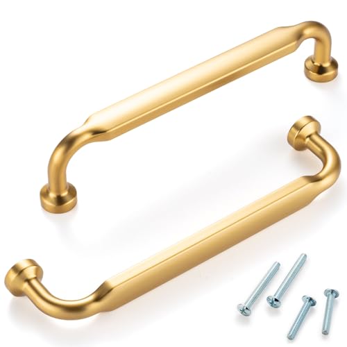 5 Inch Brushed Gold Cabinet Pulls 10 Pack, Footed Handles P2302 - color: Brushed Gold, size: 5" Hole Centers-10 Pcs