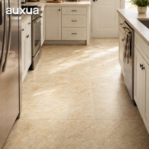 Marble Grain 12x12 Peel and Stick Floor Tile, Warm Sandstone, 10 PCS - color: Warm Sandstone
