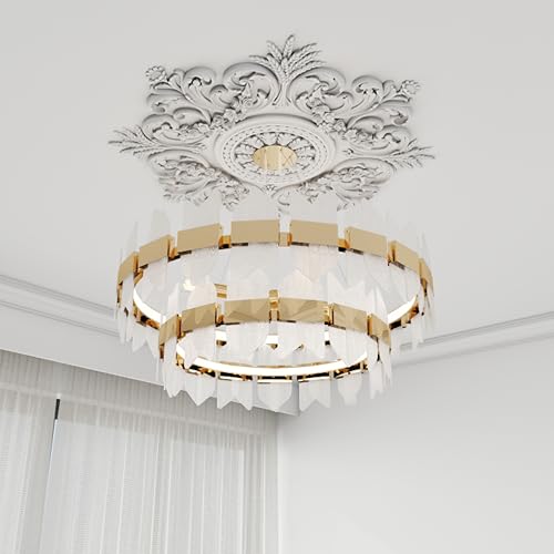 Nuanchu 28'' Large PU Ceiling Medallion Combination Decorative 2.36'' ID French Style Chandelier Base Ceiling Medallion for Light Fixtures Victorian Rosette Light Covers for Chandeliers(Classic) - size: 28'', style: Classic