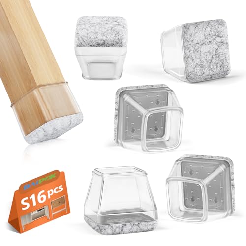 BAIPOK 16Pcs Square Chair Leg Floor Protectors with Thickened Felt Pads - color: Clear, size: Small